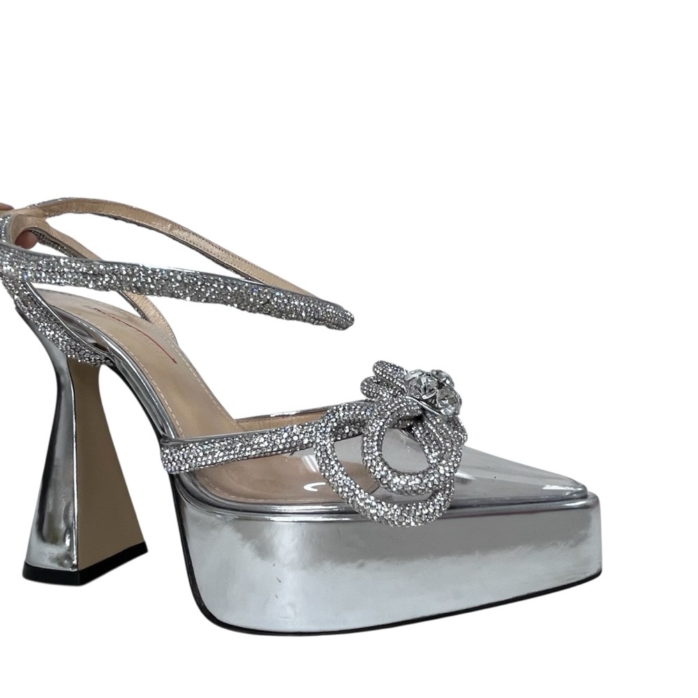 Mach & Mach Silver Double Bow Crystals Transparent PVC Platform Pumps 35.5